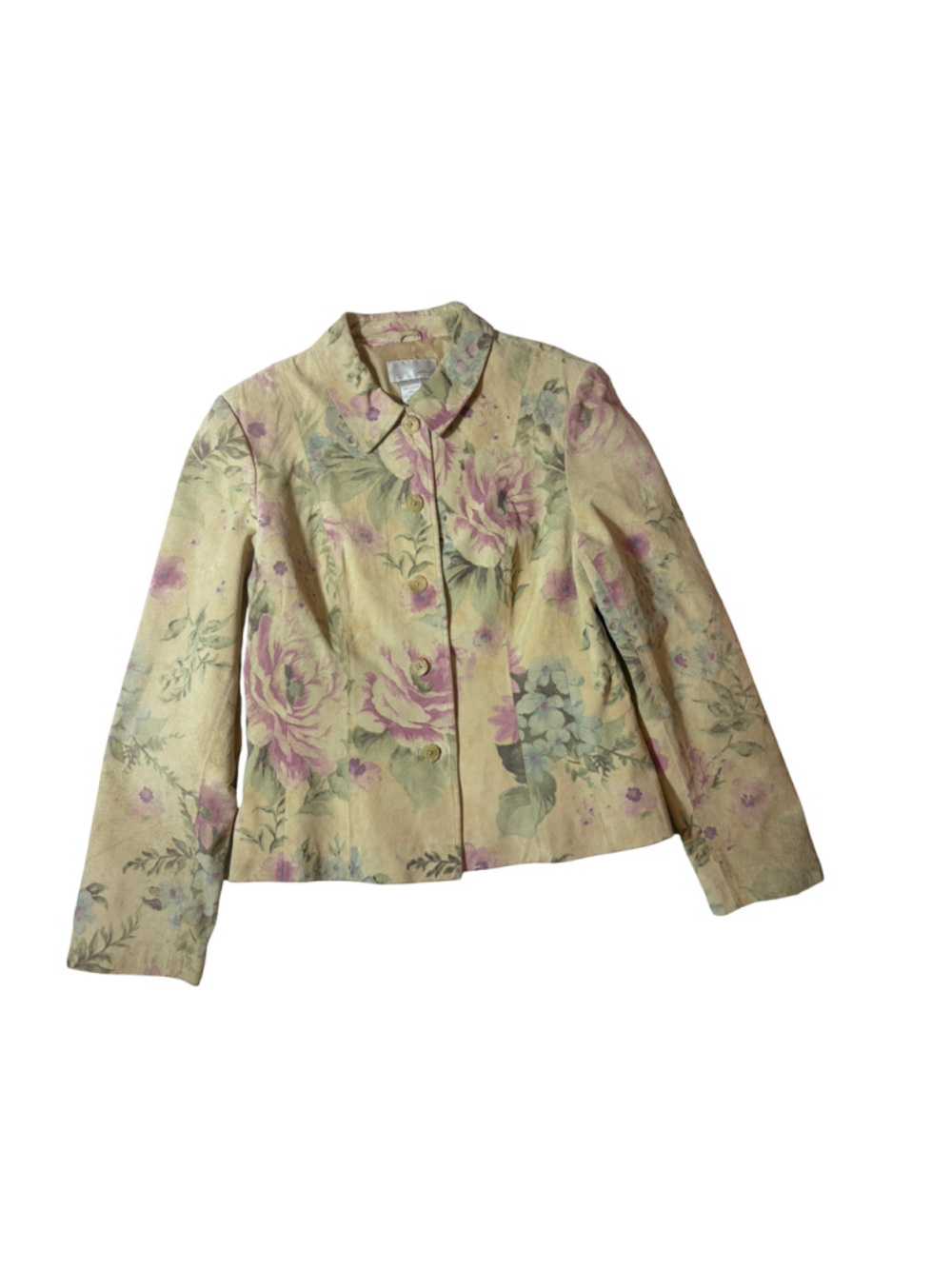 Vintage Spiegel Floral Suede Leather Jacket Size 12 Cottagecore Pastel